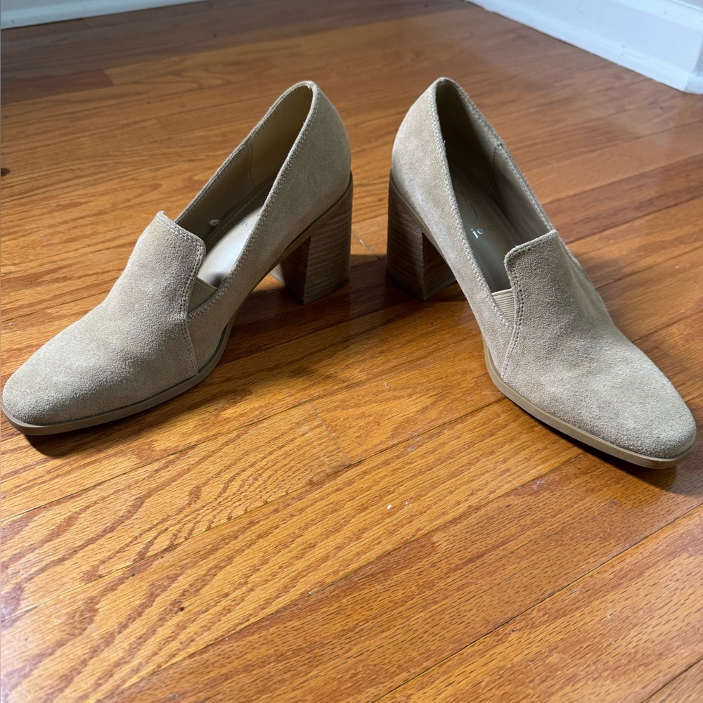 JOIE Wevenly Tan Suede Leather Chunky Block Heels 9 - Picture 6 of 9